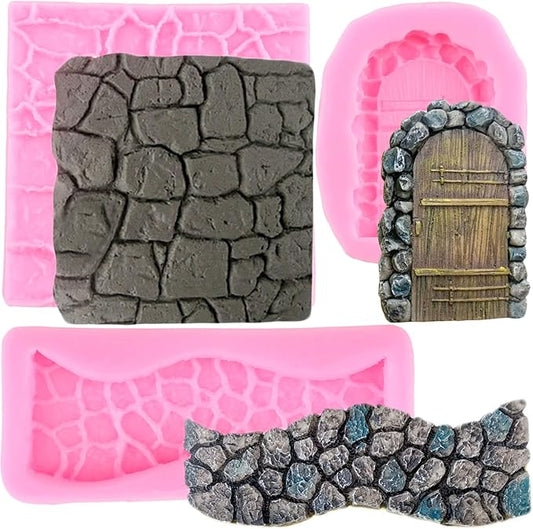 Mujiang Brick Wall Texture Design Silicone Molds Stone Texture Door Stone Path Fondant Molds Cake Border Decorating Cupcake Topper Chocolate Candy Set Of 3