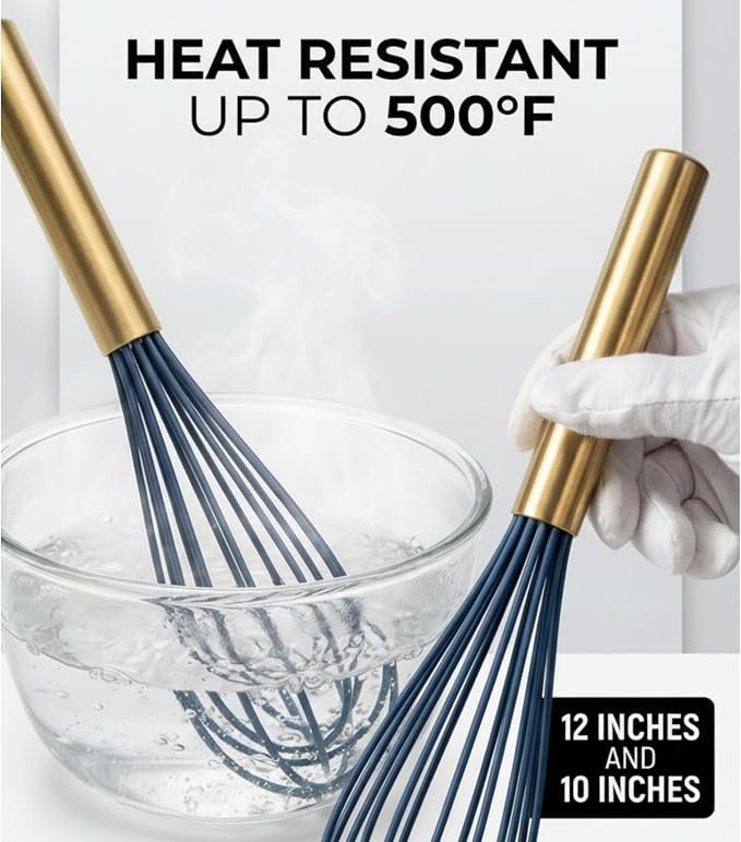 Farberware Silicone Mini Whisks, Set of 2 - Heat Resistant up to 500°F, Hand Held Manual Whisk for Food Prep - Small Kitchen Tools for Mixing Eggs, Sauces, Baking, Batters