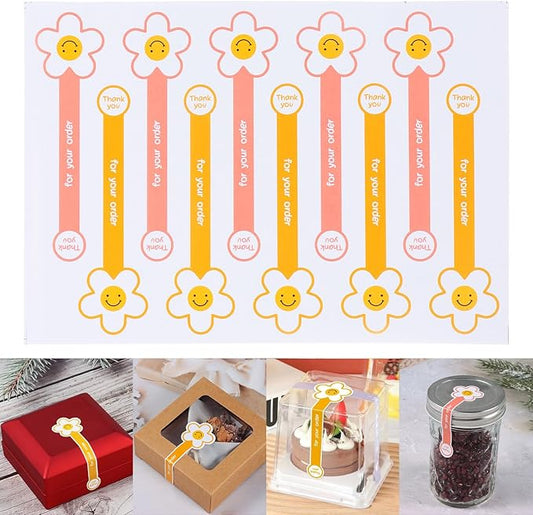 Beyonday 200pcs Handmade Lollipop Baking Stickers for Cake Box/Tins/Jars/Coffee Cups/Bottles, Long Label Flower Sealing Bakery Stickers for Gift Wrapping Self-Adhesive Tamper Evident Seal Labels