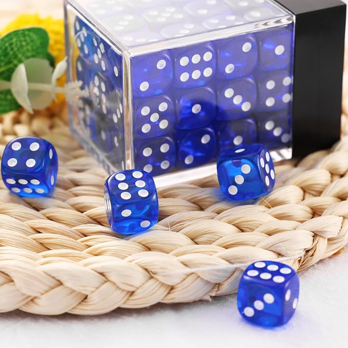 36 of Pack 12MM 6 Sided MINI Dice Set,Translucent Colors Game Dice Set, 6 Sided Standard Colored Dices for Tenzi, Farkle, Yahtzee, Bunco or Teaching Math, with Portable Plastic Box（Dark Blue）