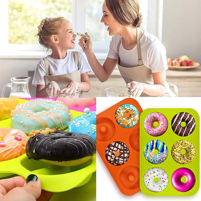 Silicone Donut Non Stick Durable Baking Tray Set for Homemade Donuts 2pcs 10.23 X 7.08 in (As Shown)