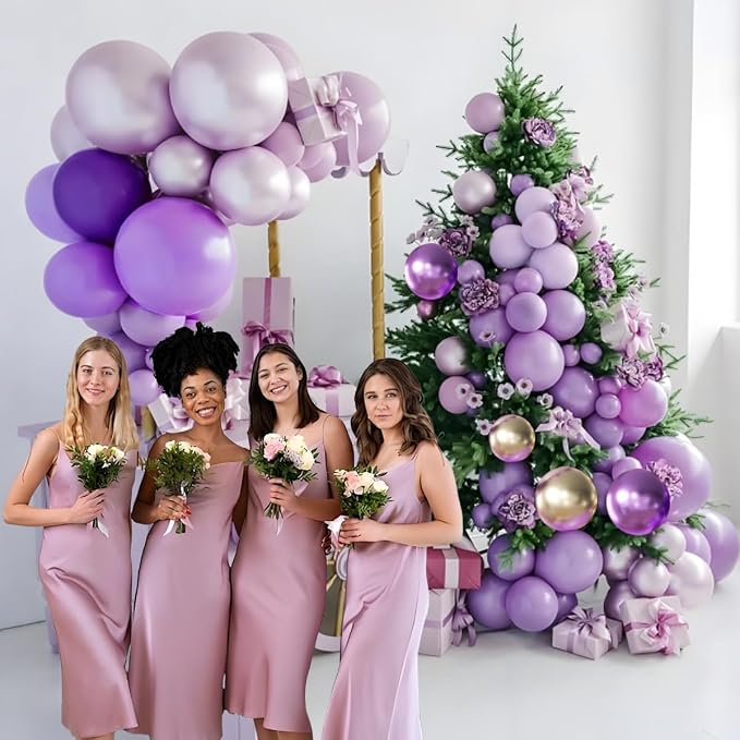 MEBAY Purple and Gold Balloons Arch Kit, 166Pcs Dark Purple Metallic Lavender Lilac Violet Gold Chrome Balloons for Baby Shower Girl Princess Party Wedding Decorations