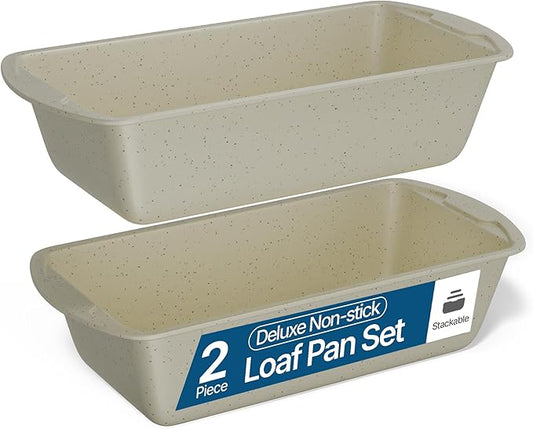 Nonstick Loaf Pan Set Pack of 2, 10.2" & 11" Large Baking Bread Pan, Oven Safe Up to 450°F, PFOA, PFOS, PTFE Free, Space Saving Stackable Design, Stain Resistant, Dishwasher Friendly, White Marble