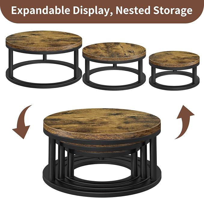 Cake Stand Set, 3 Packs Round Cupcake Stand Cake Pedestal Stand (8"/10"/12" Plate) Industrial Rustic Wood Rustic Dessert Table Display Stand Set Serving Tray for Party, Wedding, Birthday, Baby Shower