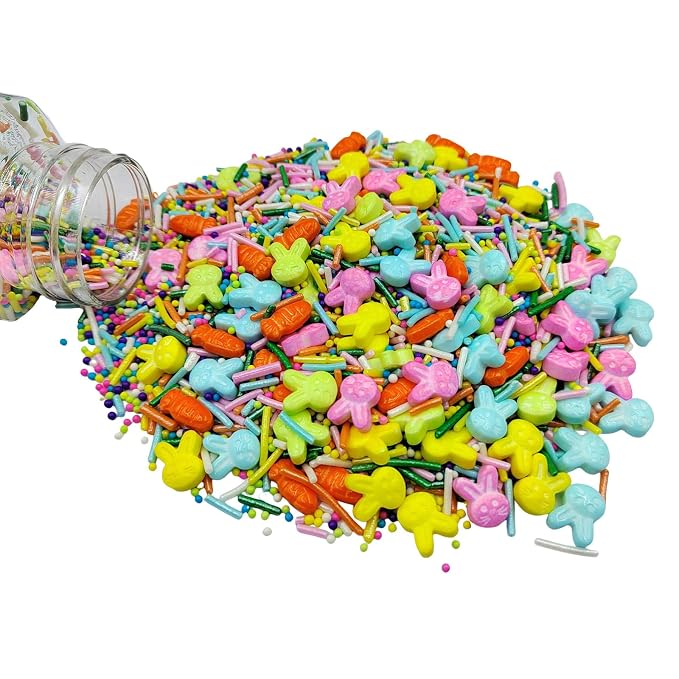 Easter Sprinkles for Cake Decorating, Colorful Spring Sprinkles Mix, Edible Candy Carrot, Bunny, Nonpareils, Jimmies Sprinkle for Easter Cupcake Toppers, Baking Cookies Decorating, Ice Cream Toppings