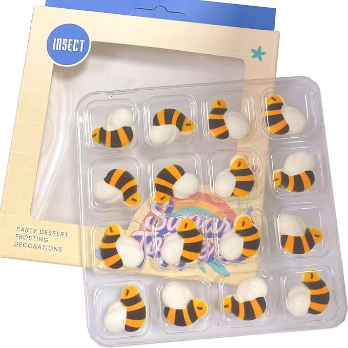 PhilaeEC 16 PCS Edible Bumble Bees Icing Cake Decoration Candy Sprinkle Cupcake Topper Ice Cream Cookies Frosting Decoration