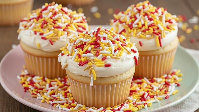 NCS Kansas City Game Day Red, Gold, Yellow & White Jimmies Edible Sprinkles – Cupcake, Cake & Cookie Decorations, 7 oz