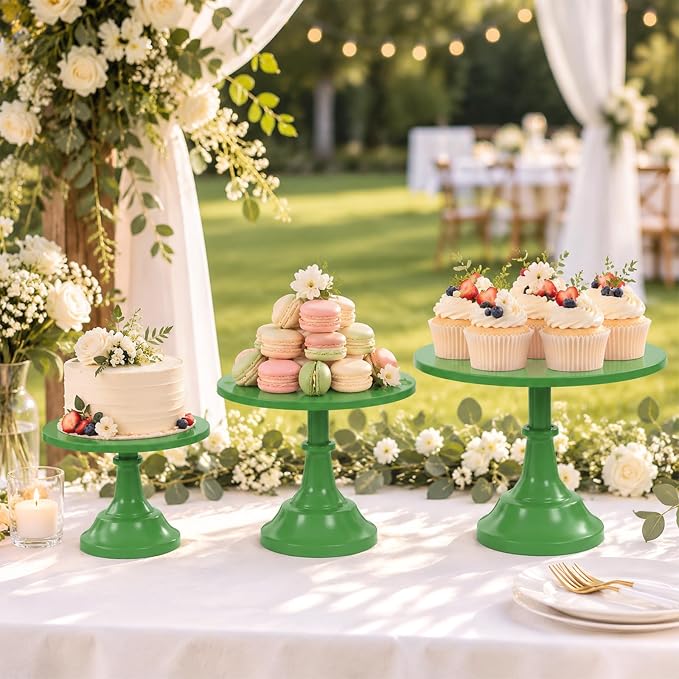3 Pcs Cake Stand Set Metal Round Cake Holder Cupcake Stands 8/10/12 inch Green Dessert Display Stands Dessert Table Decorations for Birthday Parties, Baby Shower,Wedding Banquets and Anniversary