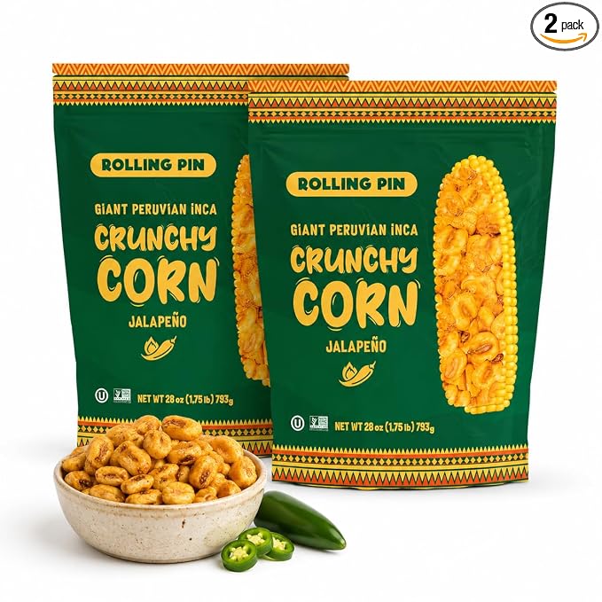 Rolling Pin Giant Peruvian Inca Pack Of 2 Jalapeno Crunchy Corn Kit, 28 Oz Each