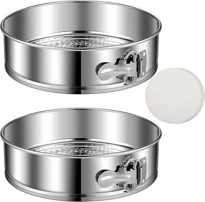 Pickmesh 2 Pack 9 Inch Springform Pans for Baking, Nonstick Round Cheesecake Pans Leakproof Stainless Steel with Removable Bottom with 50 Parchment Paper