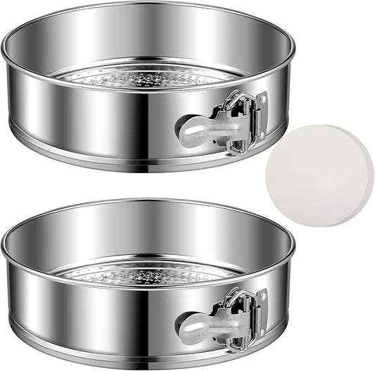 Pickmesh 2 Pack 9 Inch Springform Pans for Baking, Nonstick Round Cheesecake Pans Leakproof Stainless Steel with Removable Bottom with 50 Parchment Paper