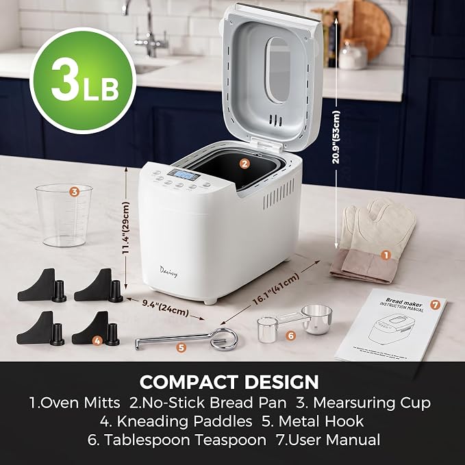 Davivy Bread Maker Machine with 2 Dough Kneading Paddles,15-in-1 Automatic Large Capacity Bread Machine Nonstick Bowl For Bread, Jam& Yogurt, 3 Loaf Sizes and 3 Crust Settings