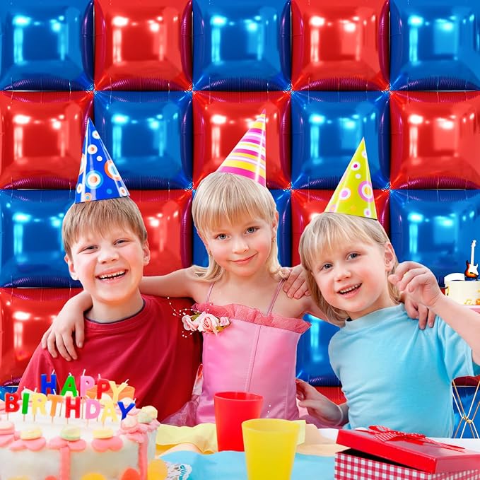 NISOCY 25PCS Red Blue Square Foil Balloons Wall Backdrop Double Sided Red Deep Blue Balloons Arch Kit for Birthday Graduation 4th of July Independence Baby Shower Wedding Party Decorations