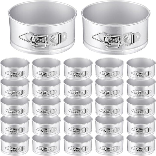 Sunnyray 25 Pcs 4 Inch Springform Pan for Baking Mini Cheesecake Pans with Removable Bottom Nonstick Leakproof Round Cake Mold Spring Form Molds for Mini Cheesecake Pizza and Quiches (Silver)