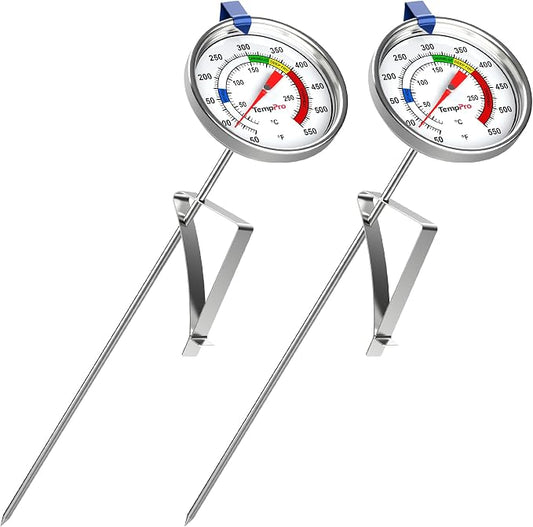 TempPro Candy Thermometer with Pot Clip, 9" Long Probe Deep Fry Oil Thermometer for Frying & Candy Making, Fryer Cooking Thermometer fo Chocolate, Caramel, Baking - 2 Pack (Previously ThermoPro)