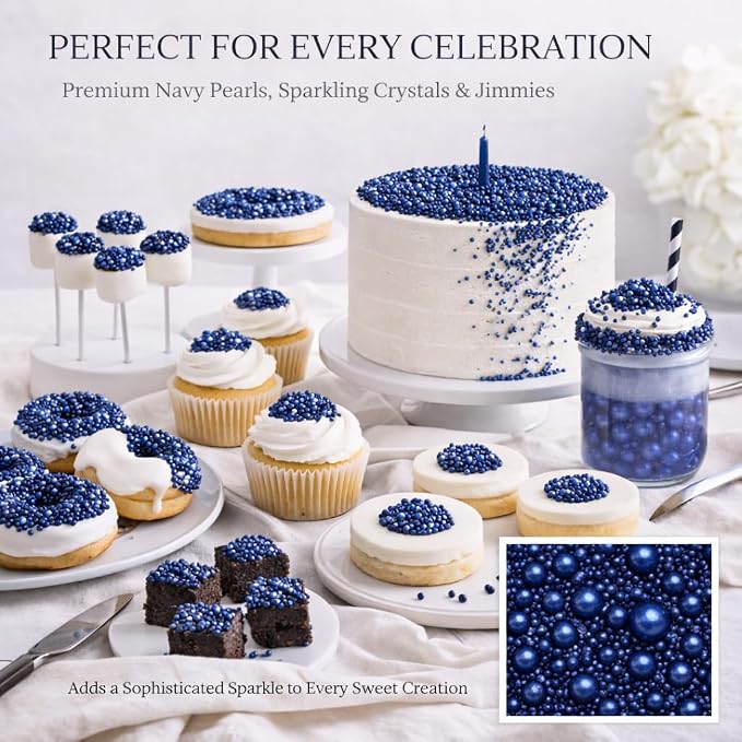 Confect Navy Blue Sprinkles – Premium Dark Blue Pearl Cake & Cupcake Sprinkles (4.2 oz) – Bake Stable Edible Decorating Sprinkles for Cookies, Baking & Cake Decorations – Soft Chew, No Synthetic Dyes
