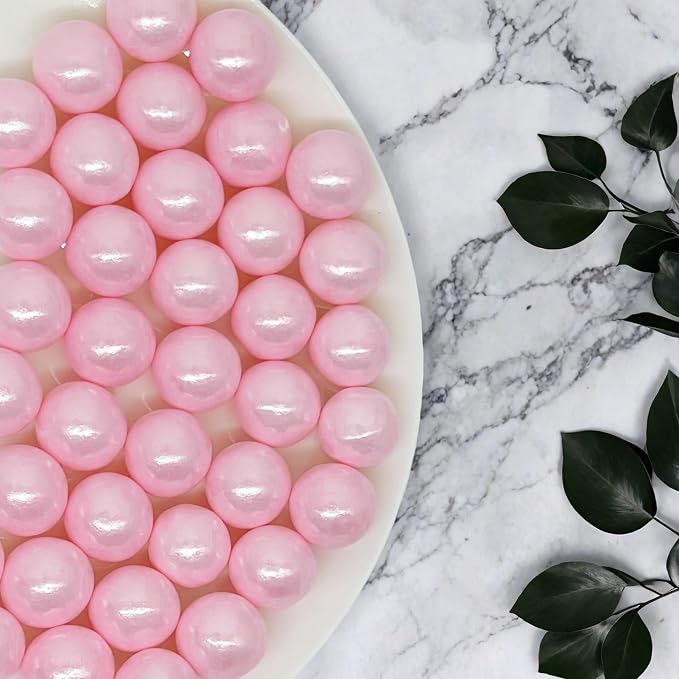 14mm Edible Pink Pearl Sugar Sprinkles Candy Mini Pearls Cake Decorations Cupcake Toppers Cookie Decorating Perfect for Wedding Party Valentine Halloween Christmas Supplies 3OZ