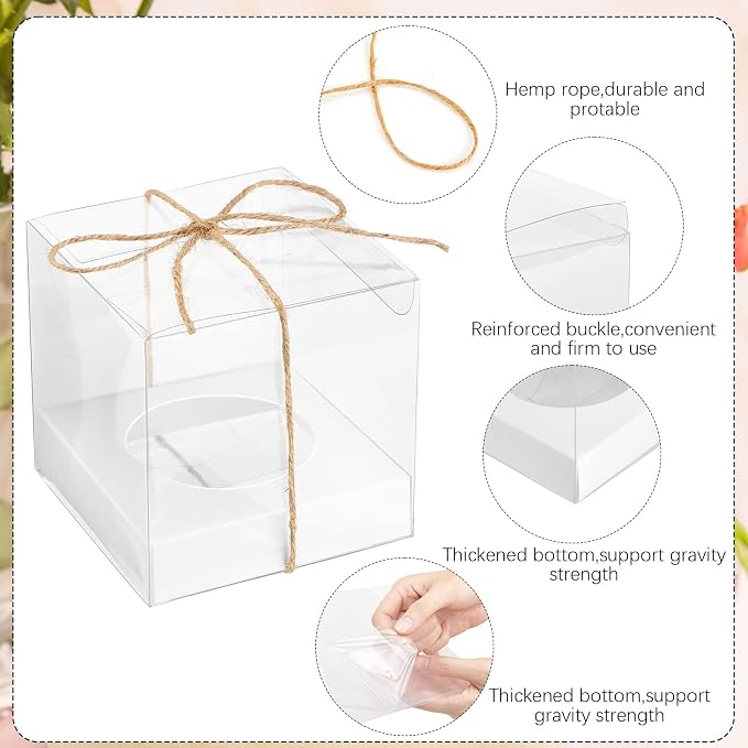 96 Pieces Individual Cupcake Boxes Single Cupcake Container Clear Cupcake Carrier Plastic Cupcake Storage Cupcake Holder with Ribbon and Insert for Wedding Birthday Party Favor, 3.5 x 3.5 x 3.5(White)