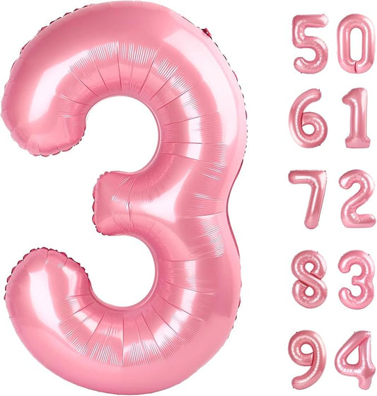 Pearlescent Pink 3 Balloon, Number Balloons 40 Inch, 3rd Birthday Decorations for Kids Girls Women Party Supplies for Party Decorations, Number 3 Balloon