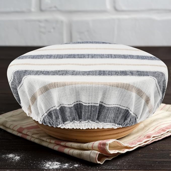 Reusable Bowl Covers for Bread Proofing, 3 Pcs Elastic Linen Cotton Food Cover for Sourdough Proofing Basket, Food Storage Baking Supplies for Home Gift for Women(COLOR:stripe)