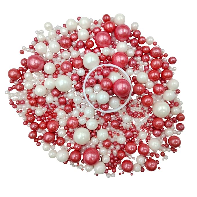 Edible White Red Sugar Pearls Candy Sprinkles 120G/ 4.23Ounce Baking Cake Sprinkles Cupcake and Cake Topper Cookie Decorations Wedding Party Valentines Halloween Christmas Supplies