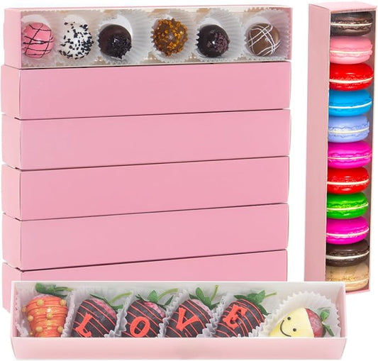 20Pack 12x2¼"x2 Inch Strawberry Boxes Macaron boxes Chocolate Truffle Boxes Cookies boxes Bakery Boxes with Full Clear Window Mini Cupcakes Boxes