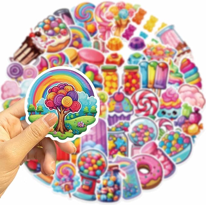 Cute Candies Lollipops Ice-Cream Cake Aesthetic Stickers, 50PCS Funny Sweets Aesthetic Waterproof Stickers for Water Bottles Laptop Journal Scrapbook, Sweet Snack Decals