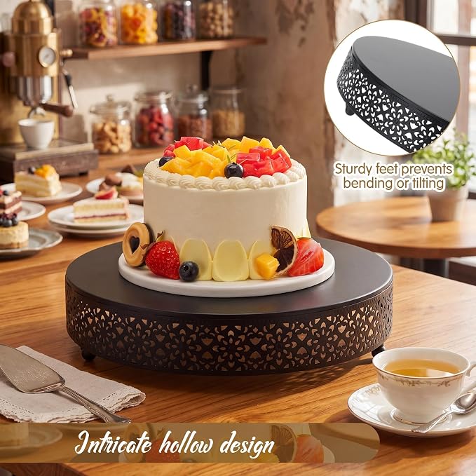 Wenqik Cake Stand 12 Inch Round Metal Cupcake Dessert Wedding Cake Stand Cookies Display Holder Fruit Serving Tray for Table Wedding Birthday Anniversary Party, Black