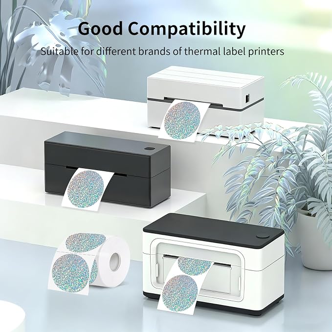 3''Holographic Thermal Label,Round Self-Adhesive Direct Thermal Label,for DIY Logo Design,Name Tag (200/Roll Small Dots)