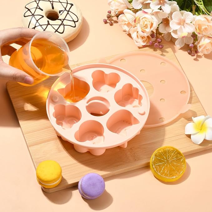 Ipotkitt Cute Animal Silicone Steamed Cake Molds with Lid Cat Paw Baking Tool Mold for Food Jelly Pudding Chocolate Cake, 6 Cavities, 15x15x3.5cm