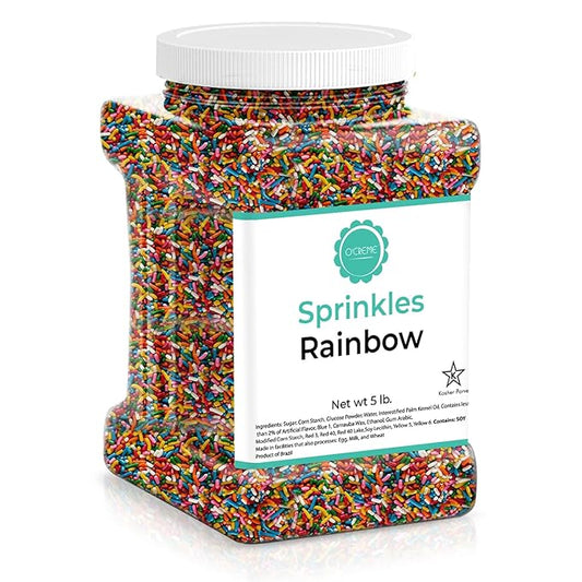 O’Creme Rainbow Sprinkles – 5 Pounds for Cake Decorating – Kosher Pastel Sprinkles for Cupcakes, Cookies, Cakes, Ice Cream
