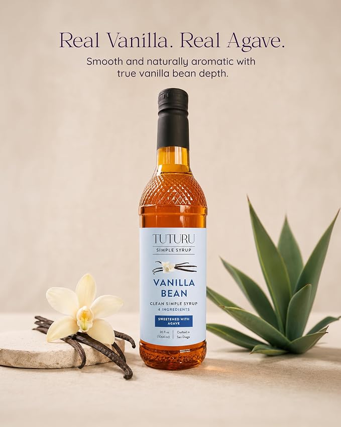 Vanilla Bean Agave Simple Syrup for Coffee & Cocktails - Sweetened with Organic Agave Nectar - Infused with Real Vanilla Bean - 36 oz