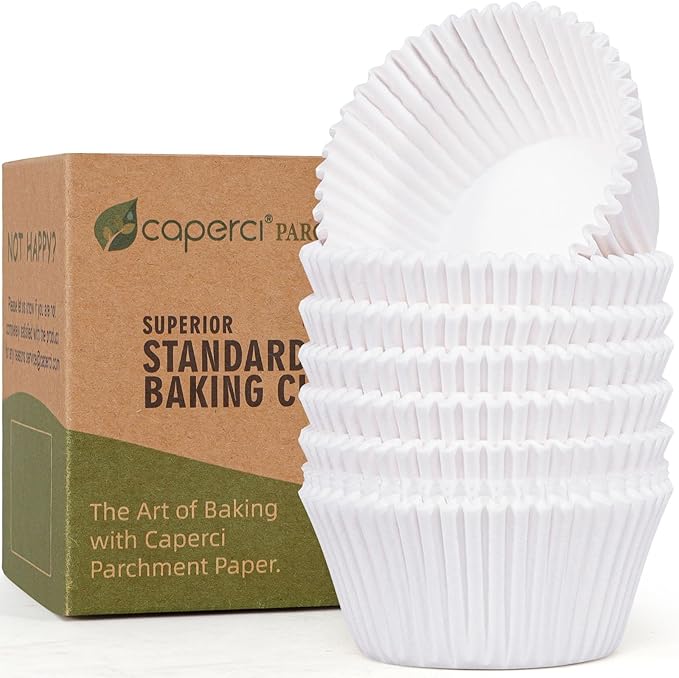 Caperci 225pcs Parchment Paper Cupcake Liners - White Standard Muffin Baking Cups Cupcake Wrappers with Excellent Greaseproof & Non-Stick, No Smell, Food Grade (White)