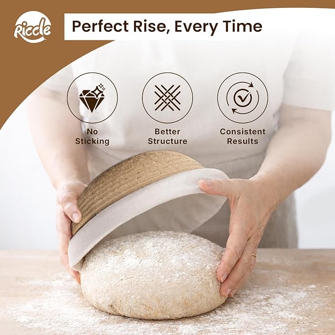 Riccle Cotton Rope Banneton Bread Proofing Basket Set, 9 Inch Round Bread Basket with Liners & Covers for Artisan Bread Baking, Sourdough Bread Baking Supplies