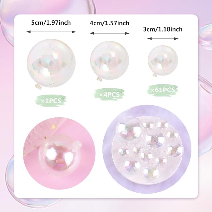 66 PCS Bubble Cake Topper Clear Balls Cake Topper Bubble Cake Decorations Plastic Bubbles for Crafts Bolas Decorativas Para Pastel Esferas Para Decorar Pasteles Party Birthday Wedding Anniversary