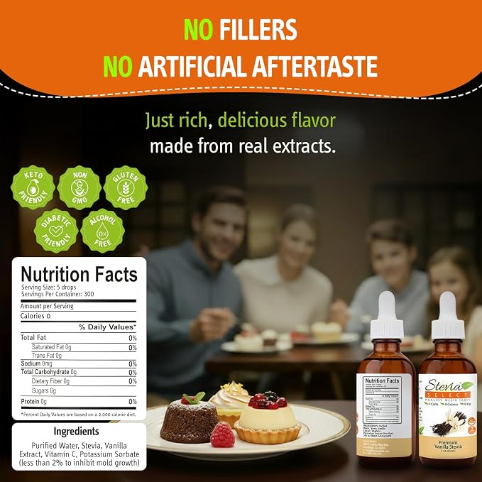 Stevia Select Vanilla Pure Stevia Extract - Zero Calorie Sweetener - All Natural Liquid Stevia Extract - Keto Sugar Liquid - Keto Sweetener 2 Oz (2 Pack)