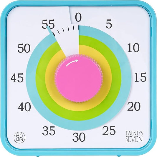 TWENTY5 SEVEN Countdown Timer 7.5 inch; 60 Minute 1 Hour Visual Timer – Classroom Teaching Tool Office Meeting, Mechanical Countdown Clock for Kids Exam Time Management Magnetic, Macaron Sky Blue
