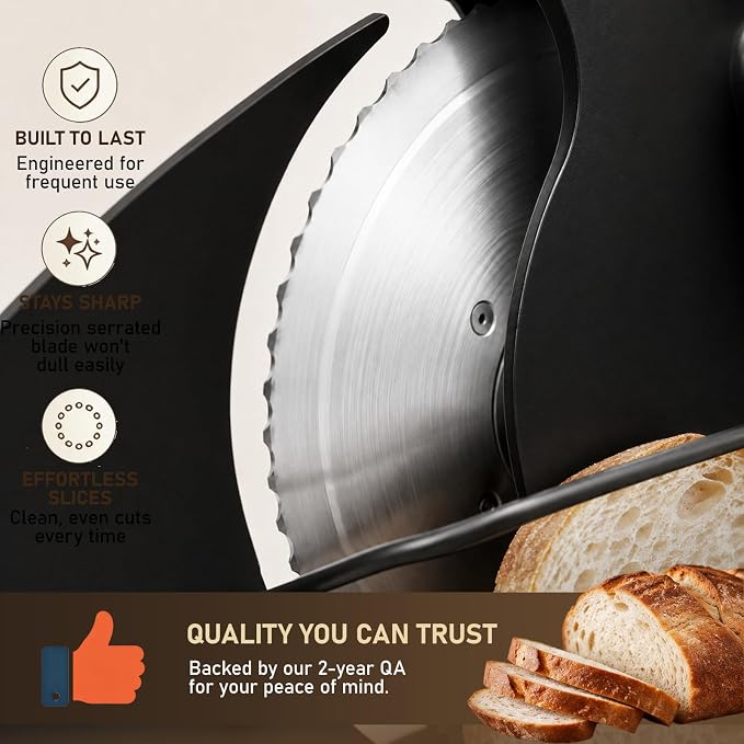 Manual Bread Slicer for Homemade Sourdough – Hand Crank Rotary Slicer | 0–0.8″ Adjustable Thickness, Stainless Steel Serrated Blade, Non-Slip Suction Cups, and Aluminum Alloy Frame