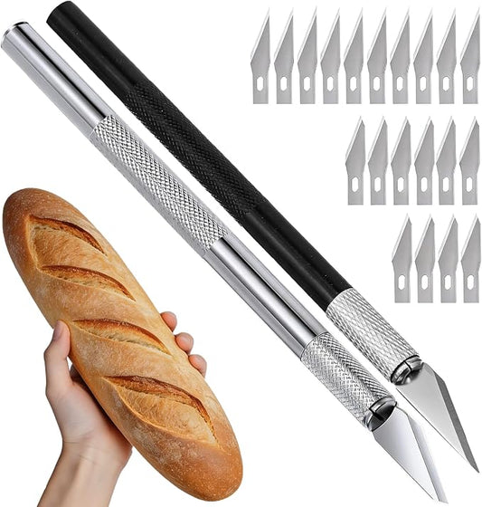 2pcs Upgraded Bread Lame with 20 Blades, Professional Sourdough Scoring Tool for Bread Scoring Tool, Safety Cover & Ergonomic Handle, Lame Breads Tools for Artisan Breads Making