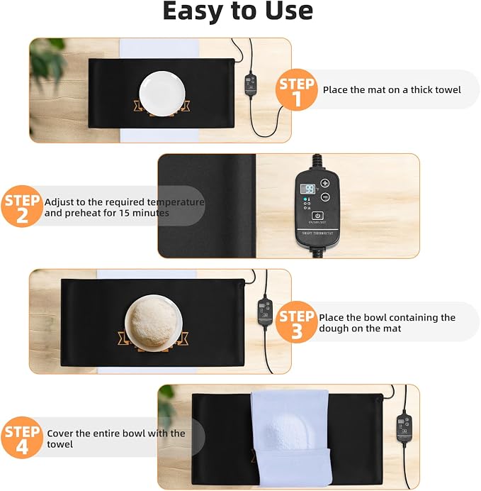 Bread Proofer Warming Mat - Sourdough Warming Mat Sourdough Dough Proofer for Fermenting with Thermostat Control Adjustable Temperature 59°F - 140°F (Oblong)