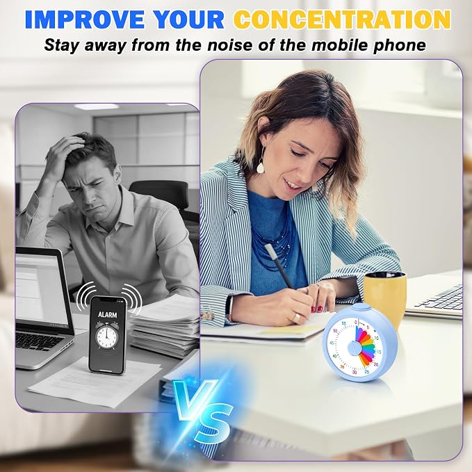 Mwellewm Visual Timer for Kids, 60 Minute Time Digital Pomodoro Timer Countdown with Silent Pause Function for Classroom Kitchen Study Cooking Meetings ADHD Rainbow Pattern(Circle Blue)