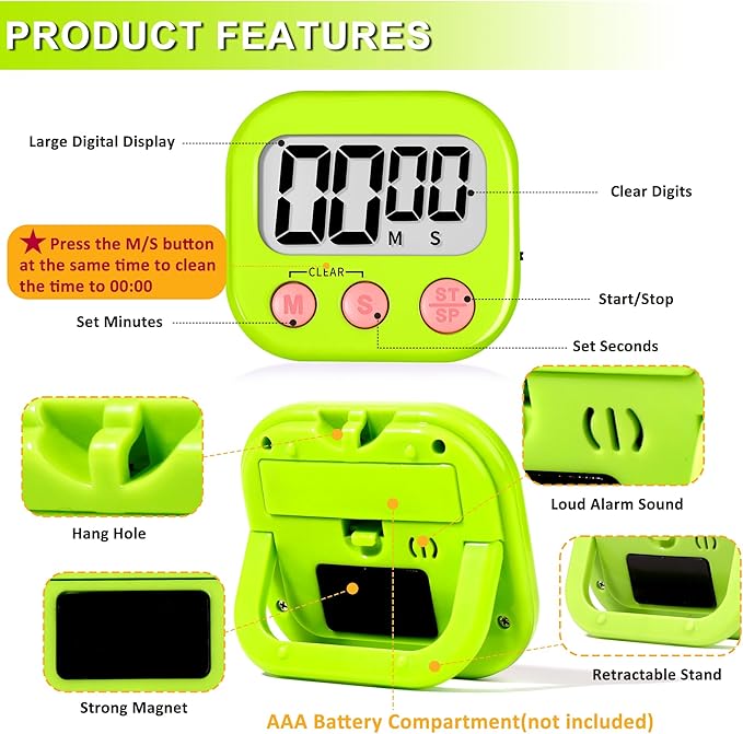 ZILLEEN Classroom Timer for Kids Teachers 2 Pack Digital Timers, Green & Yellow