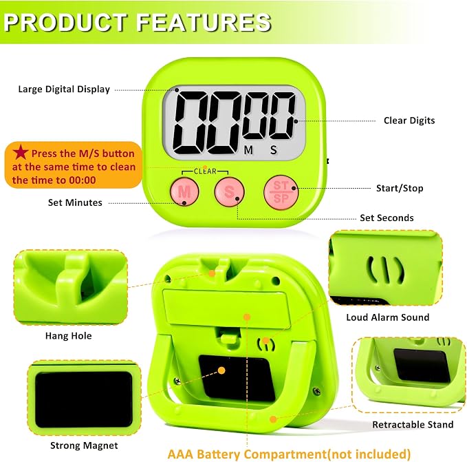 ZILLEEN Classroom Timer for Kids Teachers 6 Pack Digital Timers