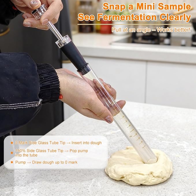 Sourdough Aliquot Jar Kit - 10 Inch Glass Rise Measuring Tube, Pump, Silicone Base & Cleaning Brush, Precision Dough Fermentation Tracker