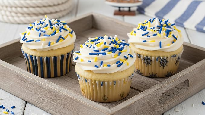 NCS Dark Blue, Yellow & White Jimmies Edible Sprinkles – Cupcake, Cake & Cookie Decorations, 7 oz