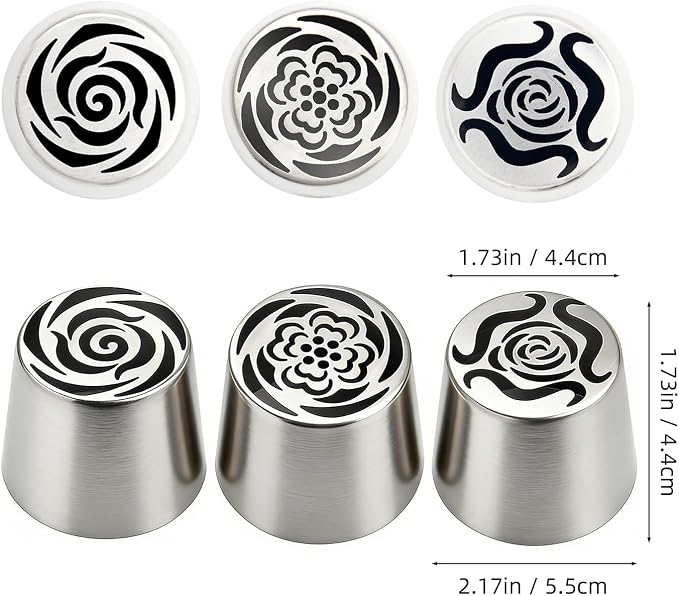 3Pack Extra Large Russian Piping Nozzles, Stainless Steel Flower Icing Tips for Cake Decorating, Baking Tools for Desserts & Cookies