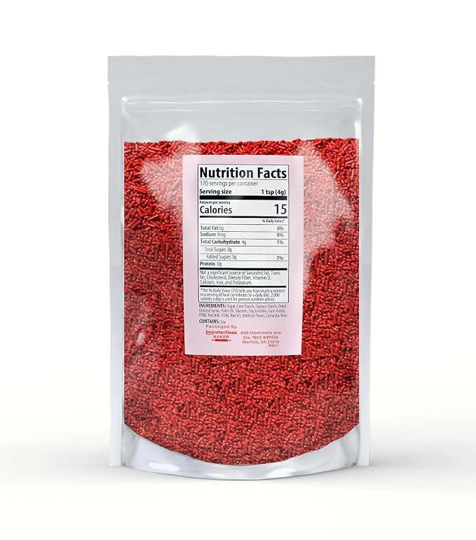 Unpretentious Red Sprinkles, 1.5 lb, Red Jimmies, Gluten-Free, Clear Resealable Bag