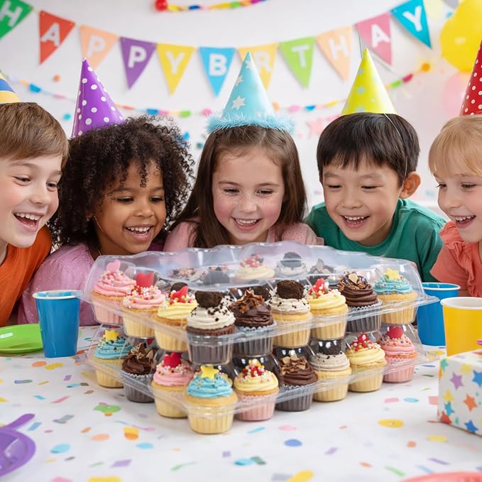 WIKDAY (24 Count x 10 Sets Plastic Cupcake Containers with Liners, Clear Cupcake Holder with Lids, Disposable Cupcake Carrier for Bakery, Cupcake Storage Box for Parties, Bake Sale Packaging