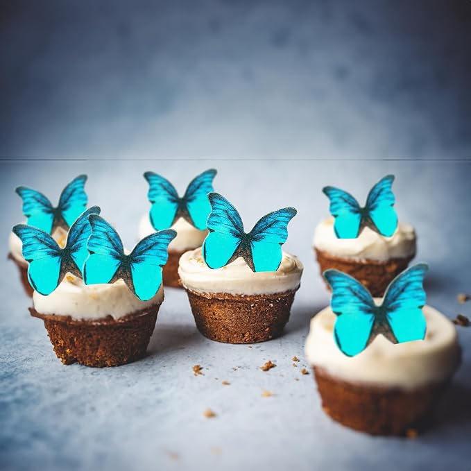 Ephlyn 48Pcs Edible 3D Butterfly Cupcake Toppers - Cute Cake Picks for Baby Shower, Bridal Shower, Birthday Party - Green