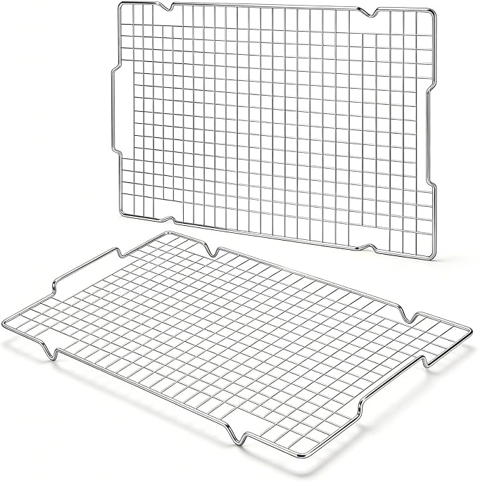 HULISEN 304 Stainless Steel Cooling Rack 2 Pack - 16" x 10" Baking Rack with Handle fits Half Sheet Pan, Wire Cookie Cooling Racks for Baking, Roasting, Grilling, Drying, Oven Safe, Dishwasher Safe